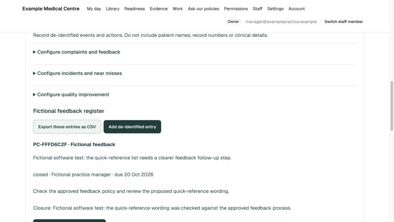 A fictional closed register entry with its action owner and history